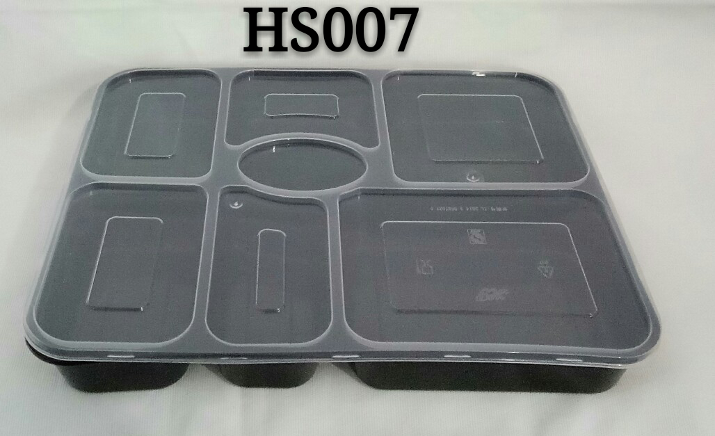Rectangle seven compartments disposable PP plastic microwave safe dinnerware