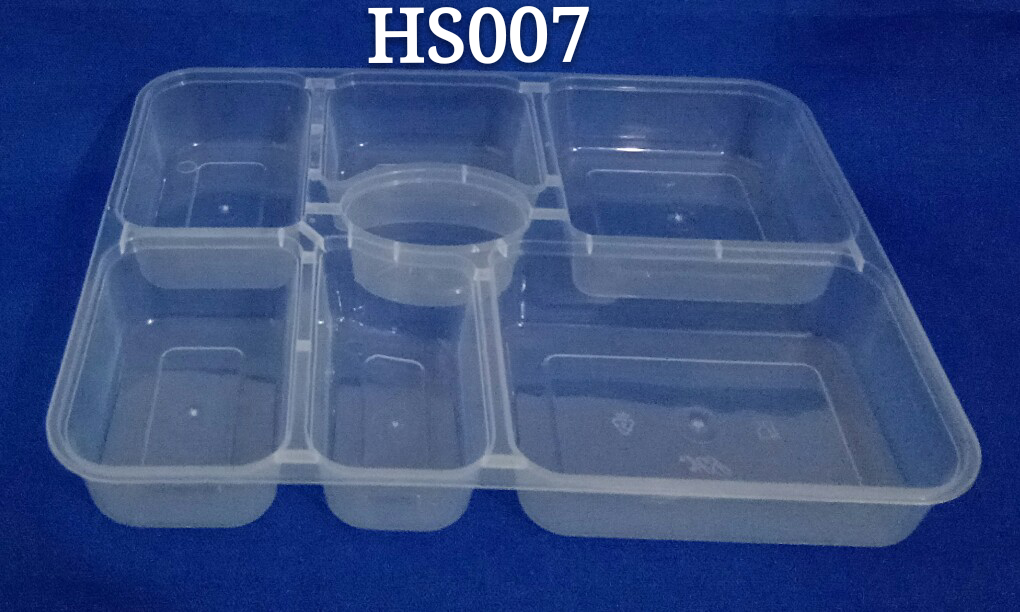 Rectangle seven compartments disposable PP plastic microwave safe dinnerware