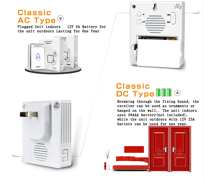 waterproof doorbell 48music one to two plug or battery