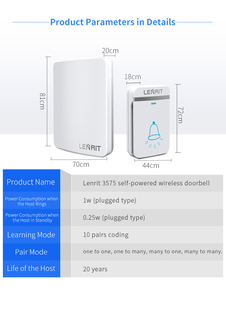 wireless doorbell On Battery 4 Level Adjustable 48 Tunes Waterproof