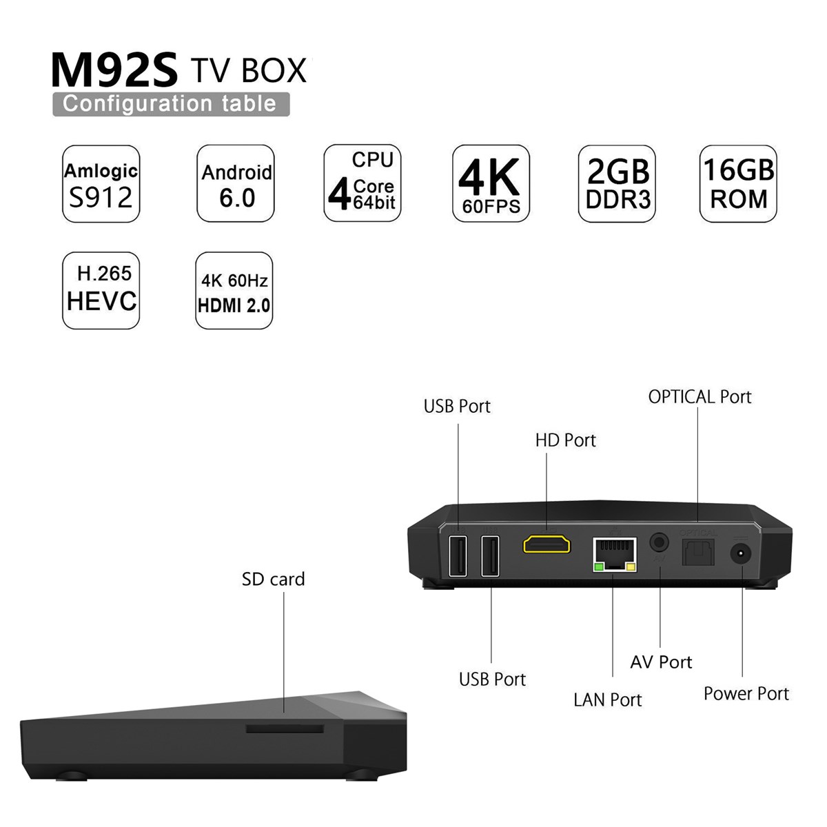 RBSCH M92S Amlogic S912 Chipset Octa core Android 60 2GB RAM 16GB ROM Smart Android TV BOX