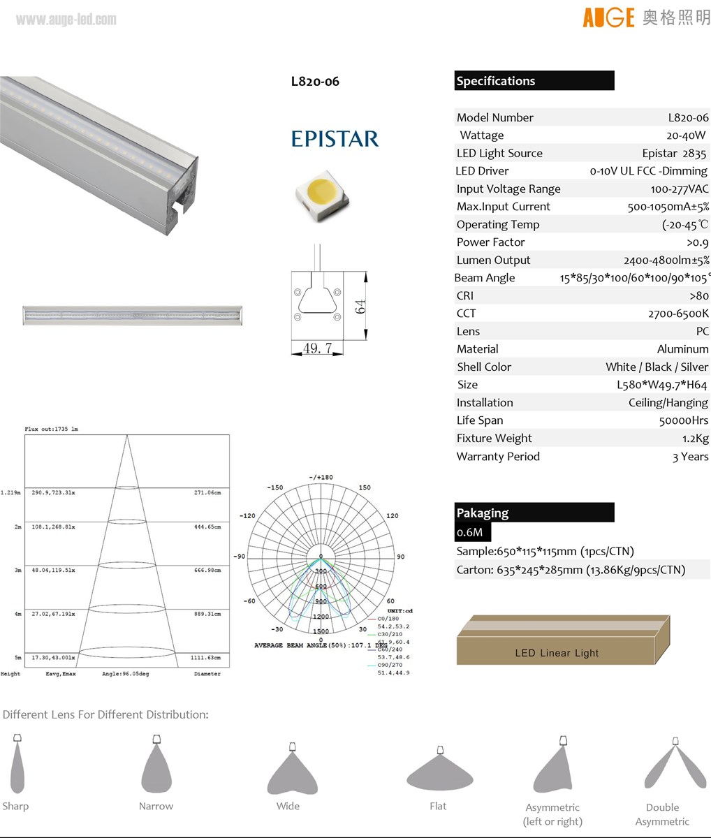 06meter LED Linear Lights 2ft 20W 30W Seamless Connected Linear Lights Continuous Linear Light Factory Direct