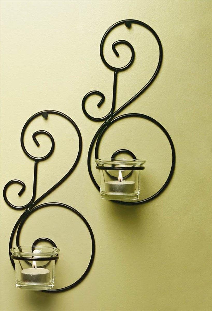 wall mounted set of two metal candle holder for home decoration