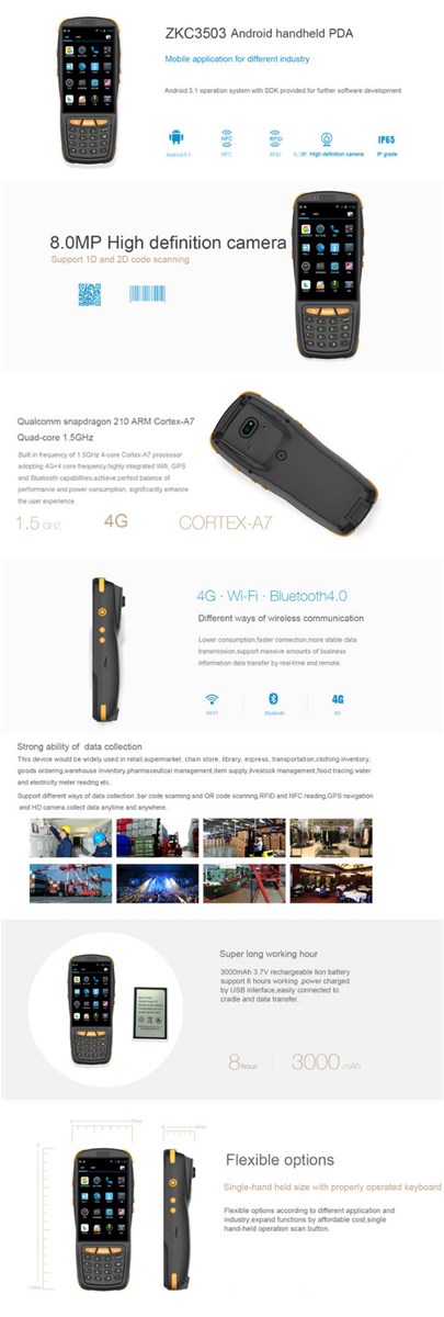 Andriod handheld barcode scanner PDA with 3G WiFi bluetooth nfc RFID