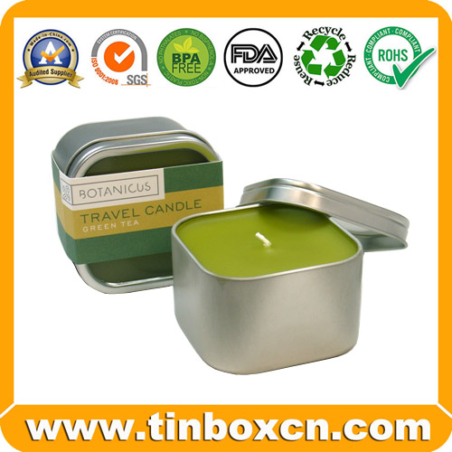 Square candle tin box with transparent PVC window lid metal travel tin can BR1304