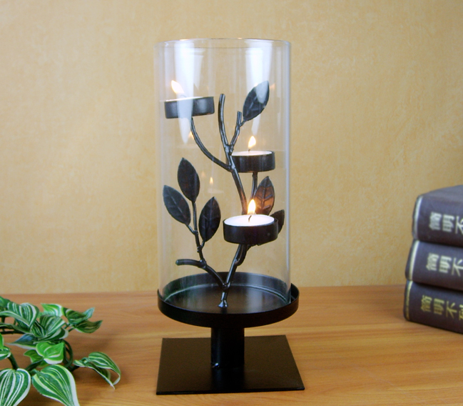 home decoration cylinder metal candle holder with glass without candle