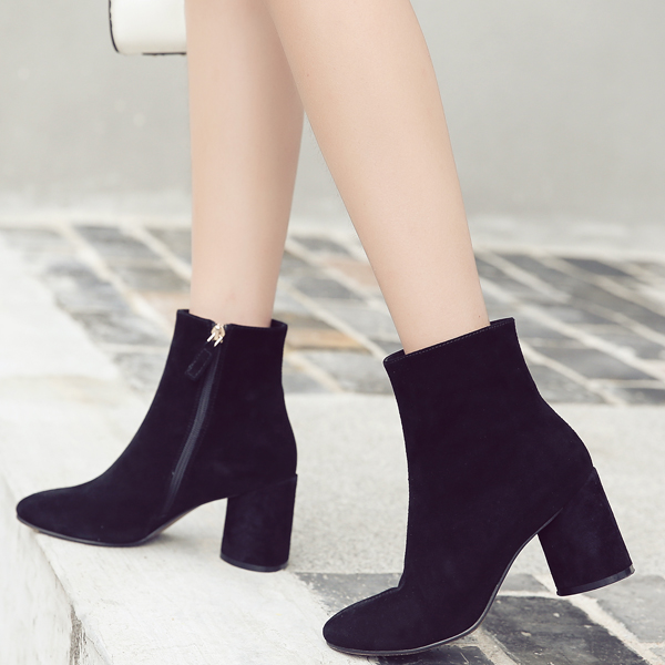 2017 Ladies fashion women Suede block heel ankle boots BD028