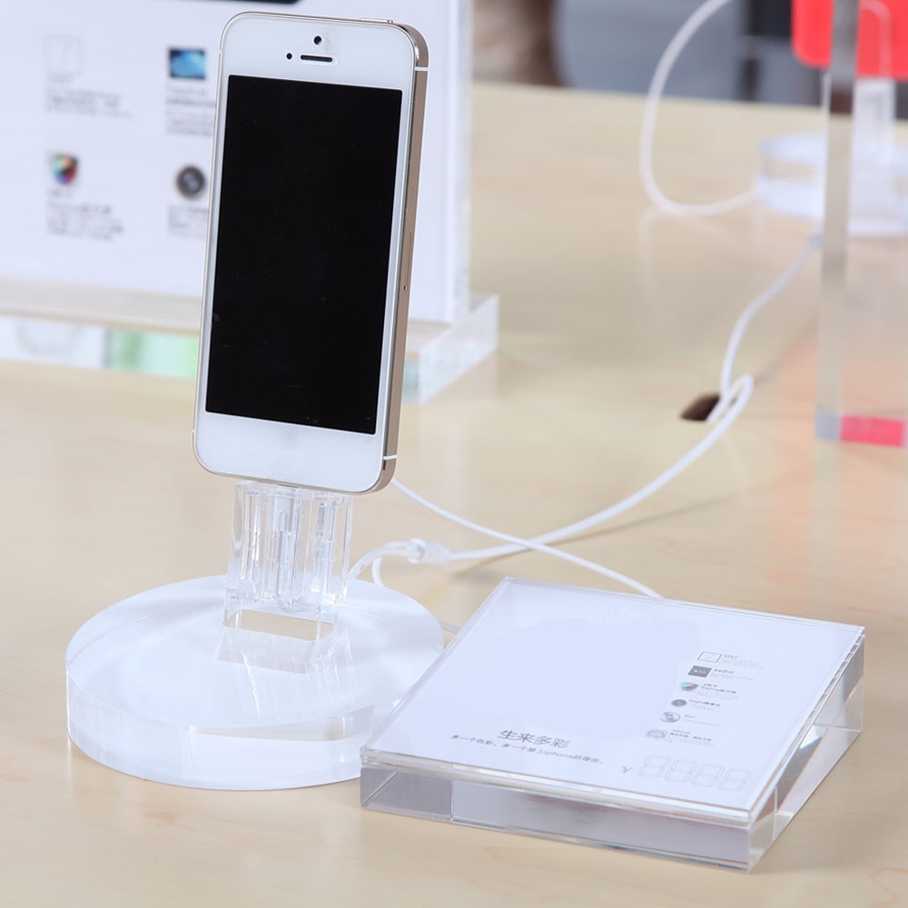 Factory price high quality transparent circular acrylic mobile phone display stand for iphone7 experience