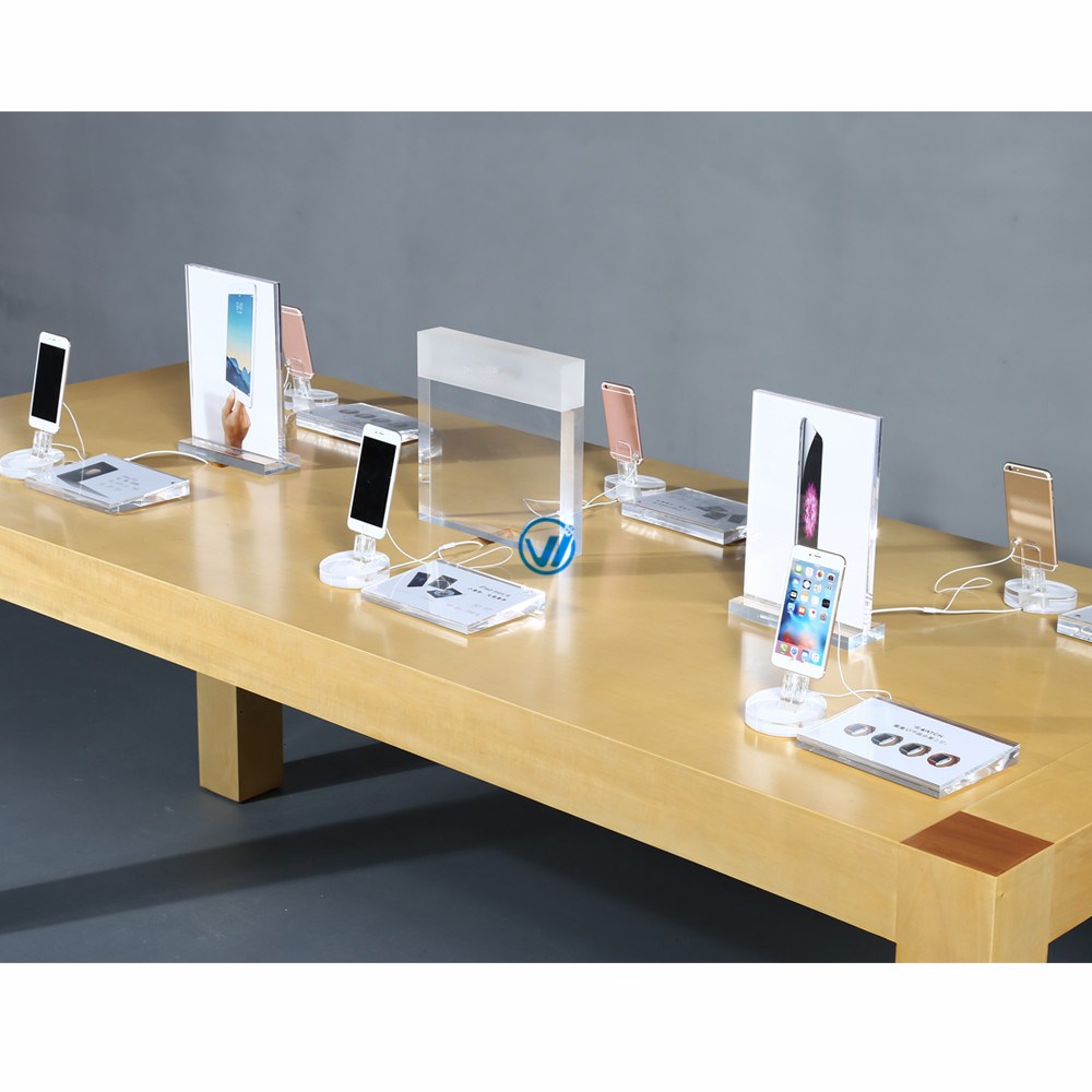 Factory price high quality transparent circular acrylic mobile phone display stand for iphone7 experience