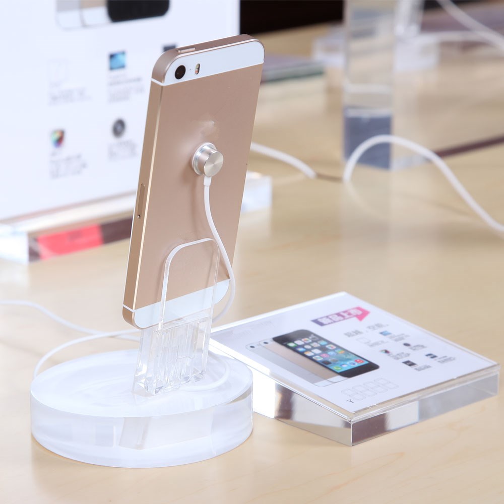 Factory price high quality transparent circular acrylic mobile phone display stand for iphone7 experience