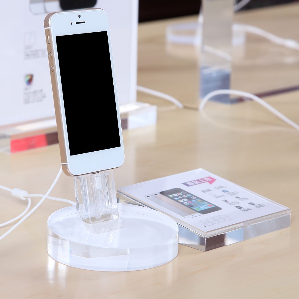Factory price high quality transparent circular acrylic mobile phone display stand for iphone7 experience