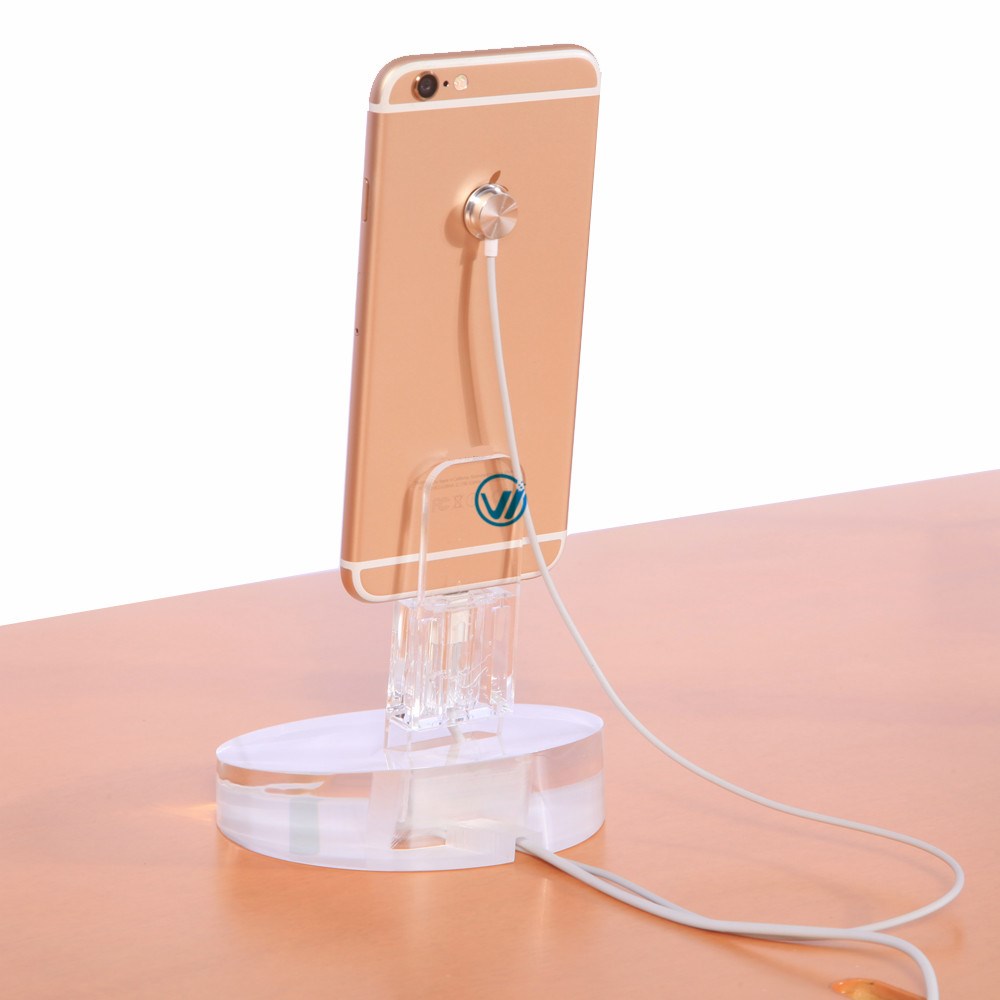 Factory price high quality transparent circular acrylic mobile phone display stand for iphone7 experience
