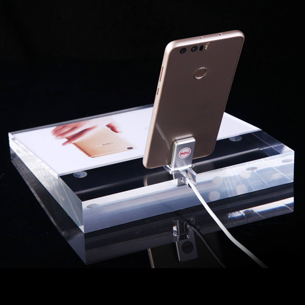 Shenzhen factory good quality dedicated luxury acrylic display stand for android phone alarm with charging exhibition