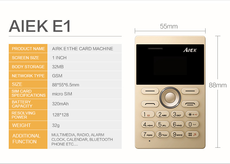 AIEK Mini Phone E1 with Unlocked Keypad