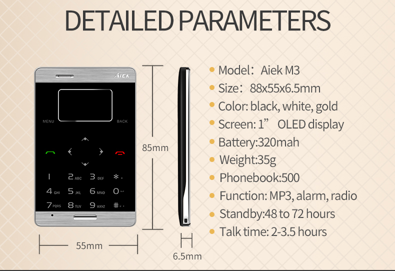 AIEK Card Phone M3 with Touch Keyboard