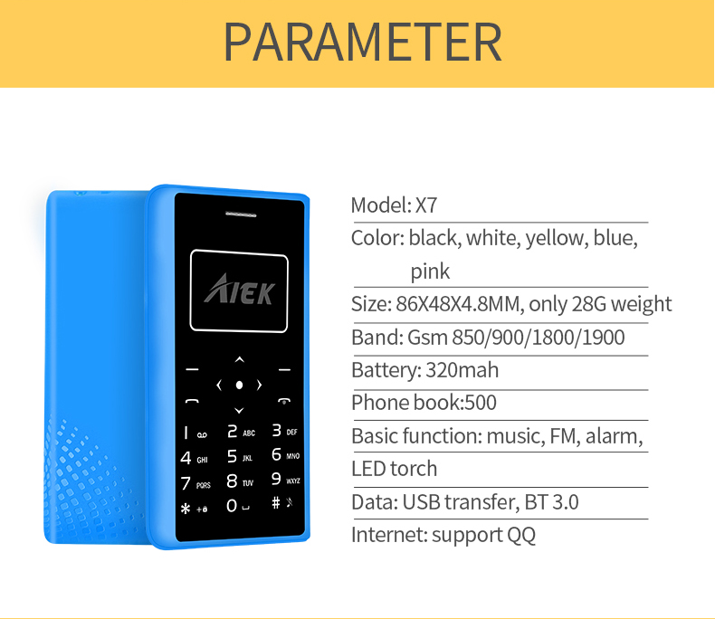 AIEK Card Phone X7 with LED Torch