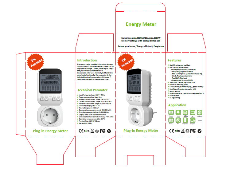 Energy Meter Power Meter Socket Watt Volt Voltage Home Electricity Monito