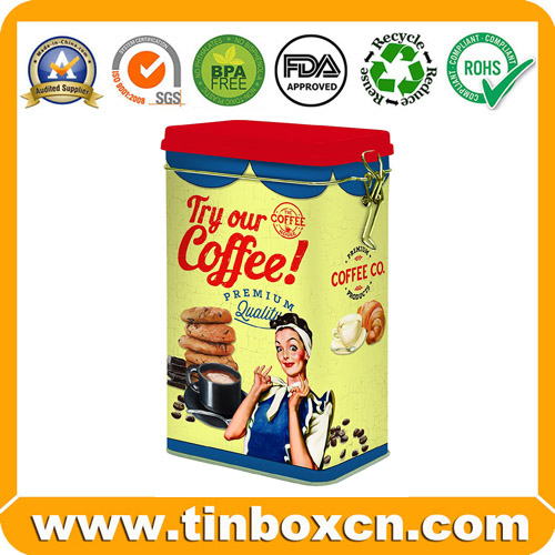 Coffee Tin Can Metal Coffee Box Rectangular Tin Box