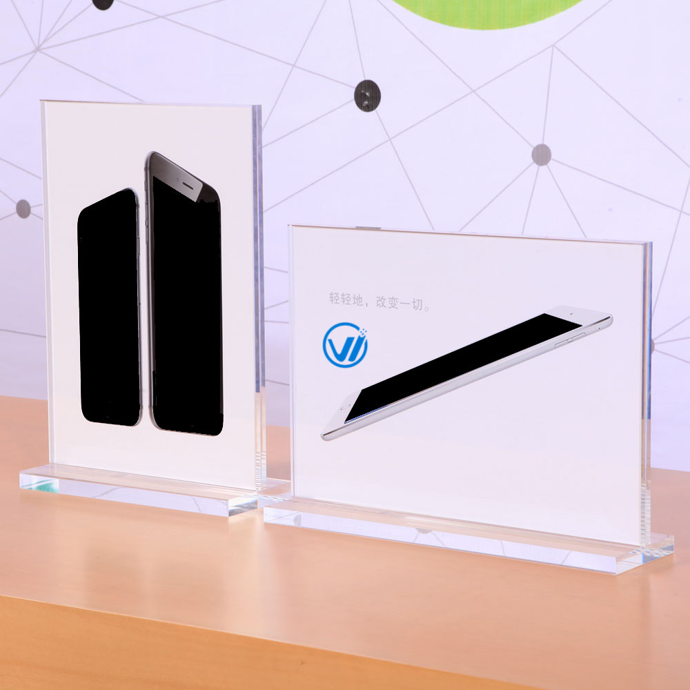 shenzhen retail mobile phone horizontal clear acrylic A3 poster display sign holder for apple store