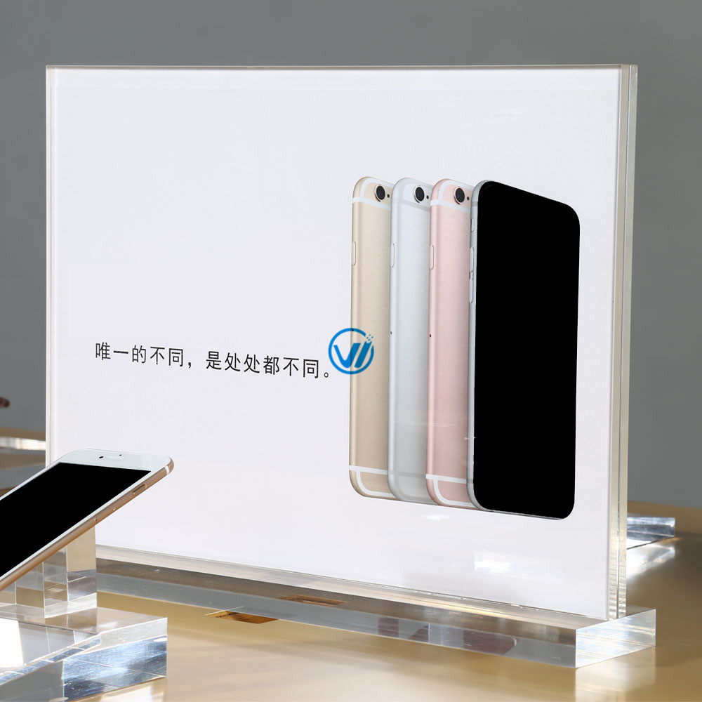 shenzhen retail mobile phone horizontal clear acrylic A3 poster display sign holder for apple store