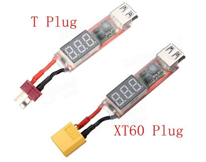 T or XT60 connector 2S6S Lipo to USB Power Converter Adapter wDigital Display 5V 2A wDigital Display 5V 2A