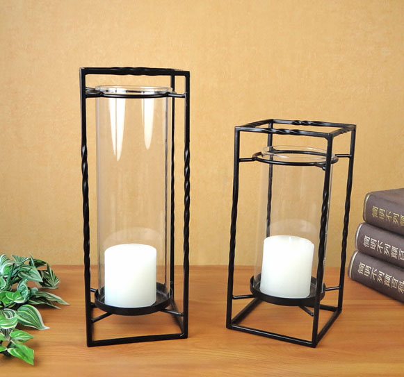 set of two cuboid metal candle holder for home decoration