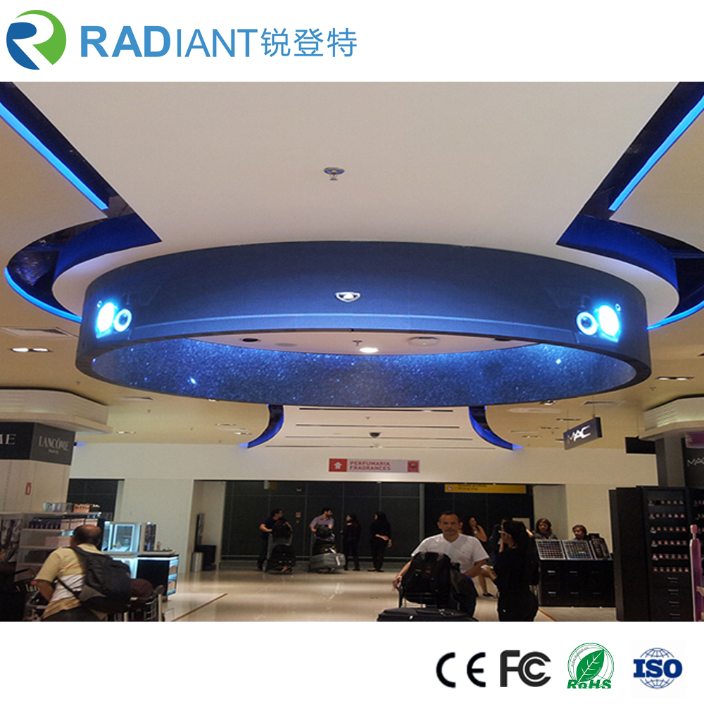 RADIANT LED creates multi faceted curved P4 cylindrical indoor LED screen for pillars