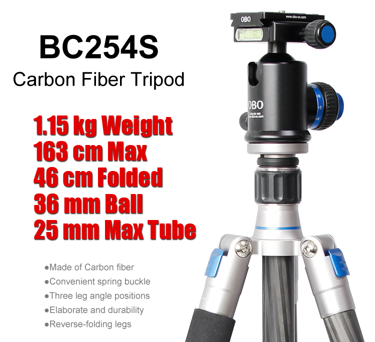 Kingjoy Carbon Fiber Professional Detachable Portable Camera Tripod BC254S for Dslr Camera