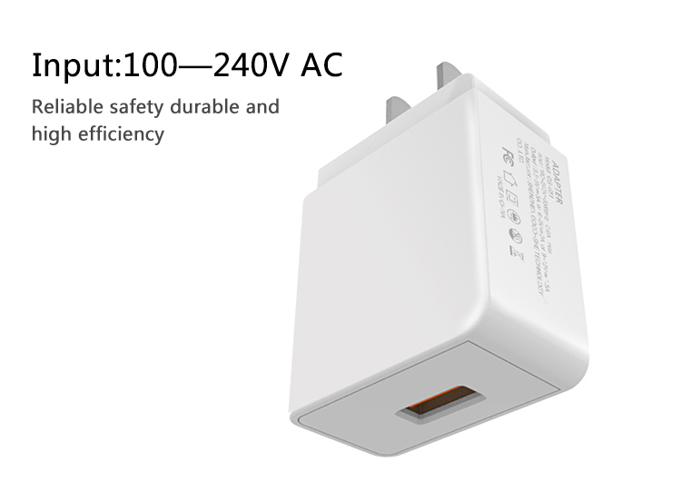 New arrival QC30 18W Max Quick Fast USB Charger 1 Port Wall Charger for Mobile Phone