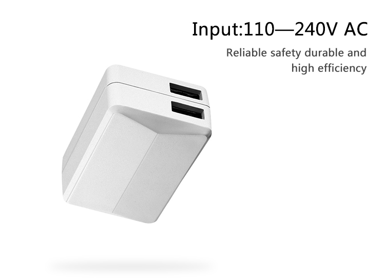 2017 New Product Hot Sale 100240VAC Folding Dual USB Charger Foldable 5V24A Wall Charger