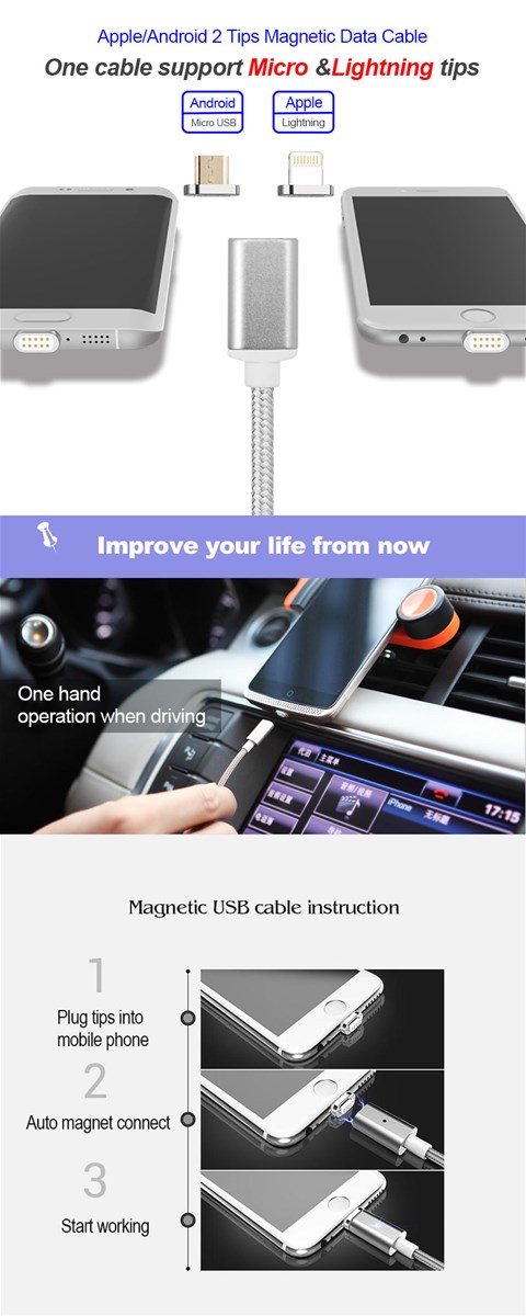 Wholesale magnet magnetic braided micro usb cable from Aotman factory