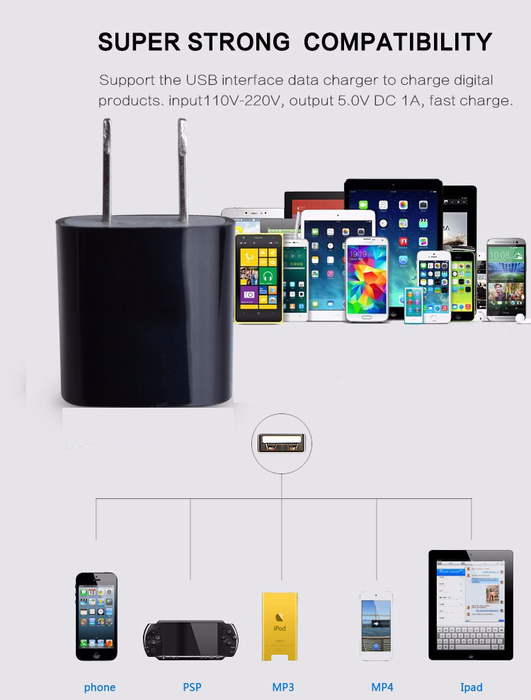 USB ac adapter charger plug 5v 1a USB power adapter from Aotman