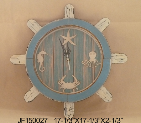 Home decor rustic wood country nautical wooden steering wheel clock wall clock