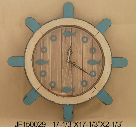 Home decor rustic wood country nautical wooden steering wheel clock wall clock