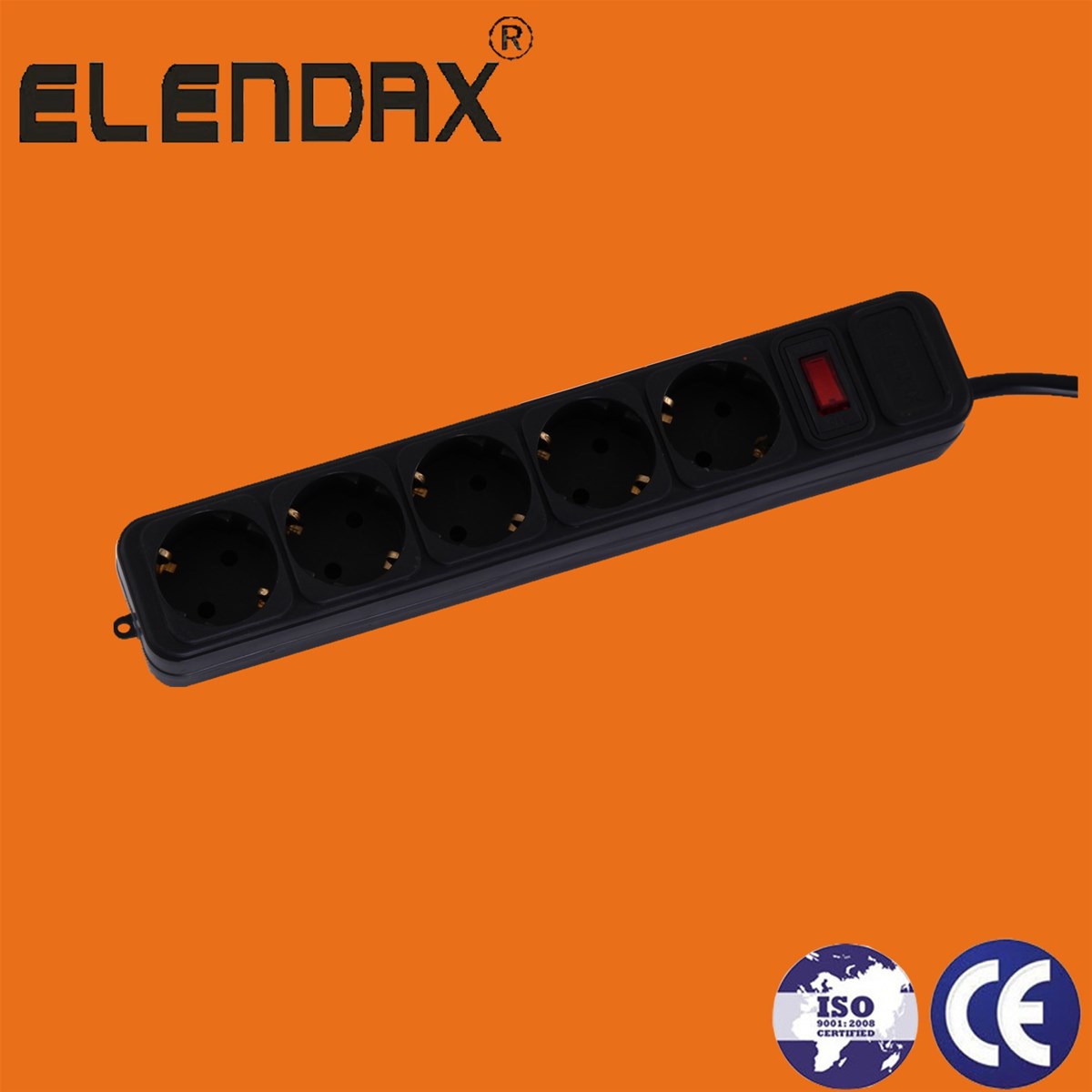 Black Colour 5 Way Extension Socket with SwitchSurge ProtectE2005ESB