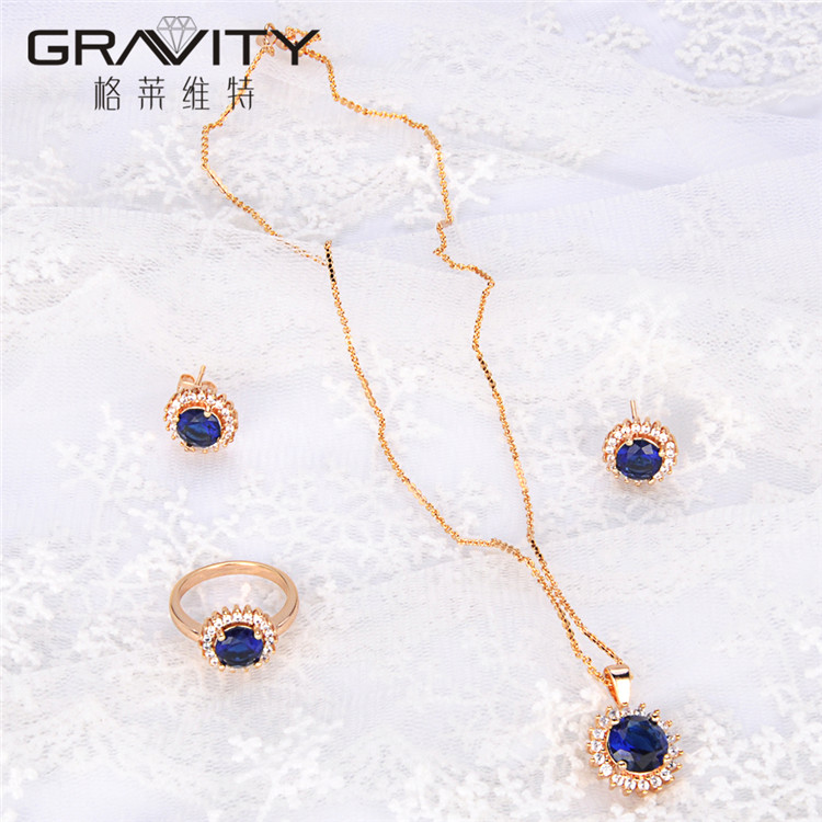 Gravity fashion Dubai Unique Elegant Blue Stone 18K Gold Body Jewelry Set Factory Direct Price For Ladies Jewelry set