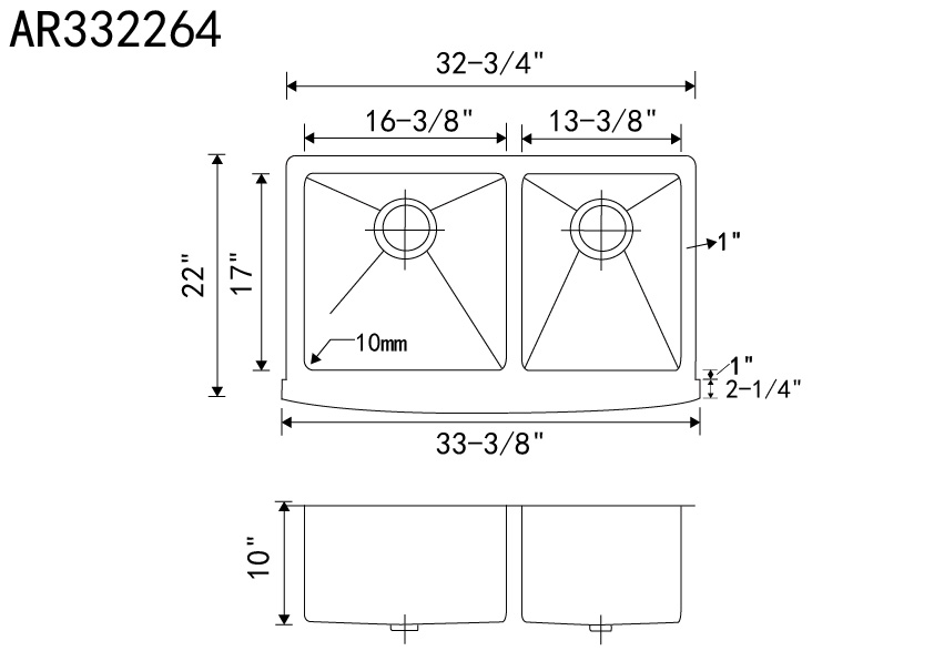 Round Corners Double Bowl Undermount Farmhouse Sink Apron Front sink
