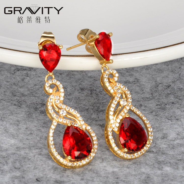 Stylish gold Jewelry Colorful Stone 18K24K Gold Plated earring
