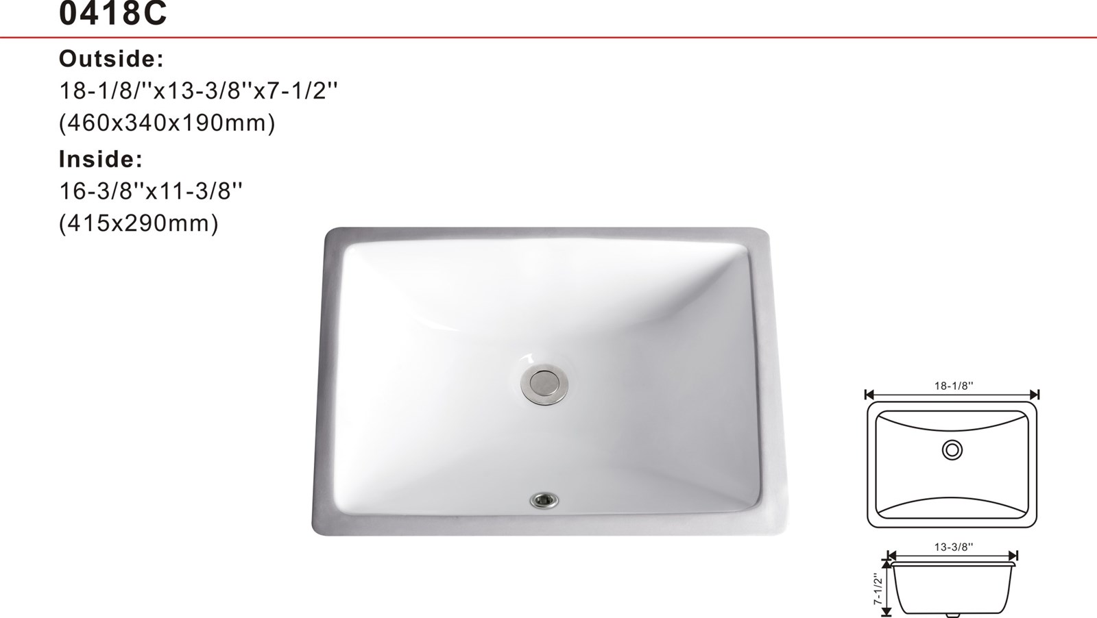 White ceramic undermount porcelain sink rectangle bathroom sink