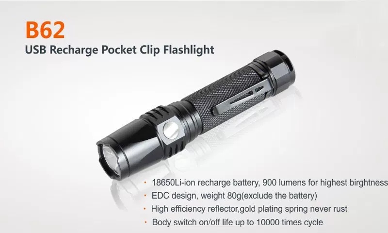 USB Recharge Pocket Clip Flashlight B62