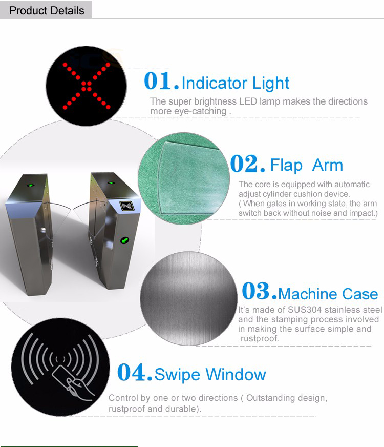 High Quality SUS 304 Stainless Steel Automatic Flap Barrier Gate