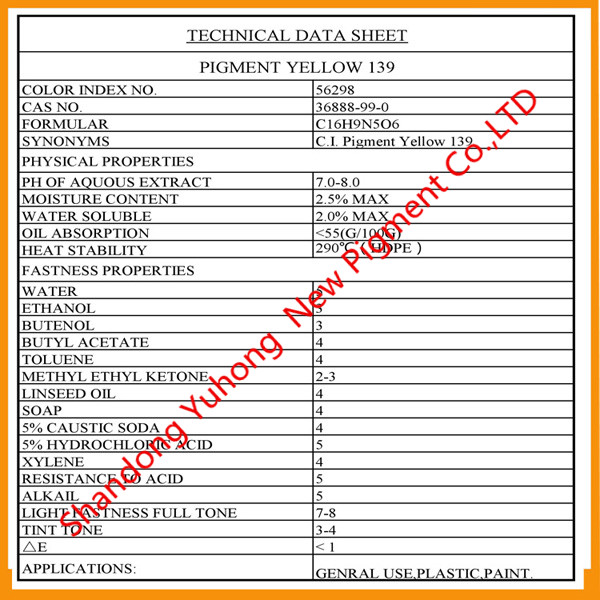 Pigment Yellow 139 CAS36888990 Factory and Manufacter for PlasticPPPEEVAPVC and Masterbatch