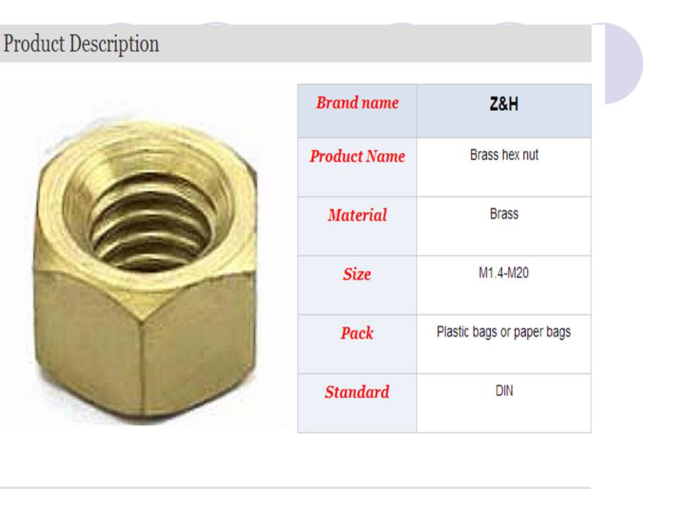 DIN934 Brass Hexagon Nuts GBT 617086 Cooper Brass Thread Insert Nuts M3M4M5M6M8M10M12M14M16M18