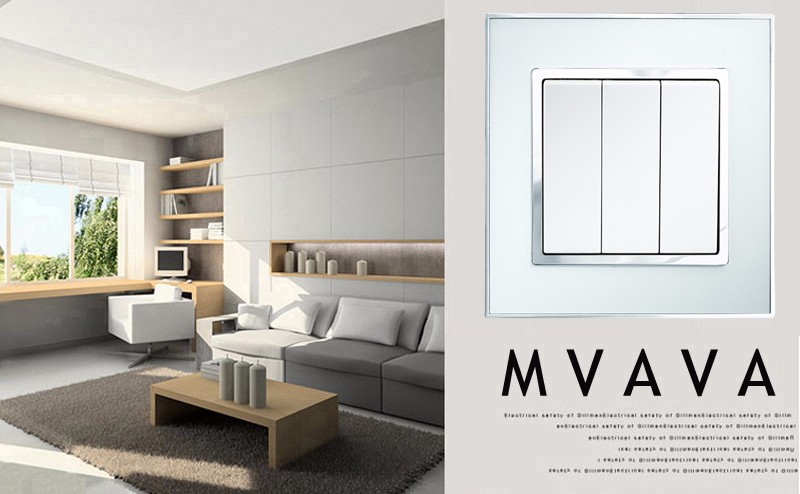 MVAVA 3 Gang Push Button Wall Light Switch Electrical 16A 250V Wall Switch Luxury Chromed Mirror Glass Panel