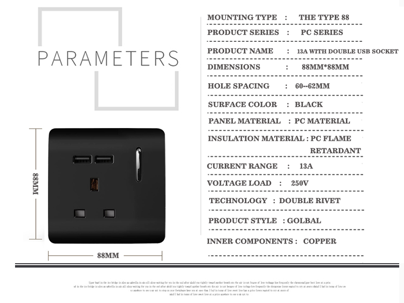 MVAVA UK wall socket with USB Black 13A LED Indicator Socket With Double USB Wall Socket PC Panel Wall Socket