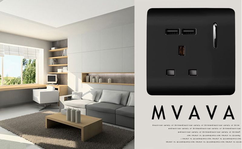 MVAVA UK wall socket with USB Black 13A LED Indicator Socket With Double USB Wall Socket PC Panel Wall Socket