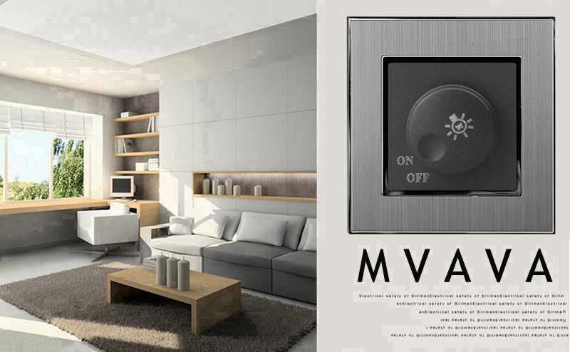 MVAVA Dimmer Switch Luxury Silver Satin Metal Brushed Metal UK EU Standard Rotary Dimmer Lamp Wall Switch