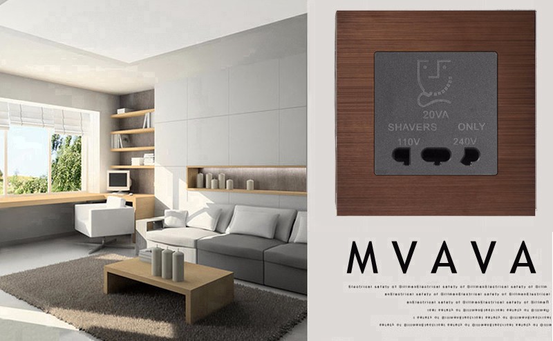 MVAVA Dual Voltage Wall Shaver Socket Bathroom Electrical Shaving Socket Alumimum Brushed Brown Panel 110V 240V