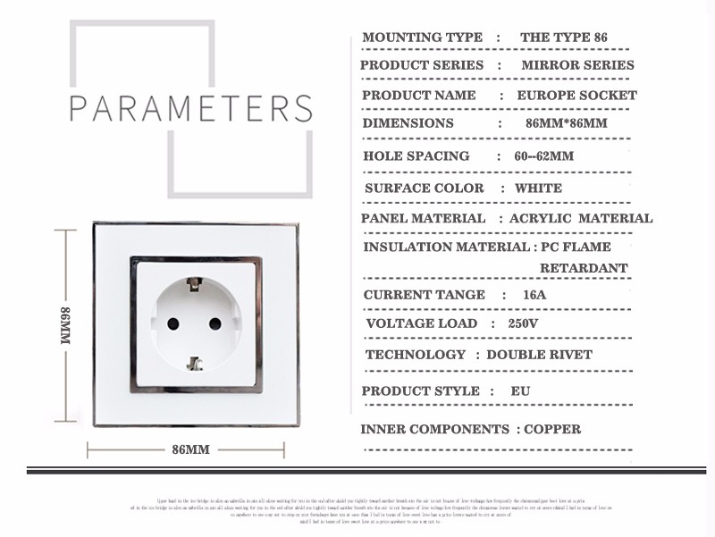 MVAVA Europe sockets Mirror crystal glass EU German Standard Wall power Socket electrical outlet AC 110250V 16A