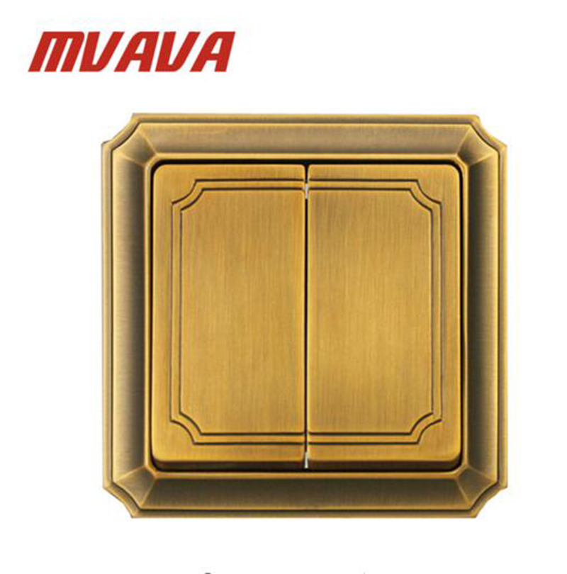 MVAVA Luxury Bronzed Wall Switch 16A 110-250V Decorative 2 Gang 2 Way Electrical Light Push Button Wall Switch